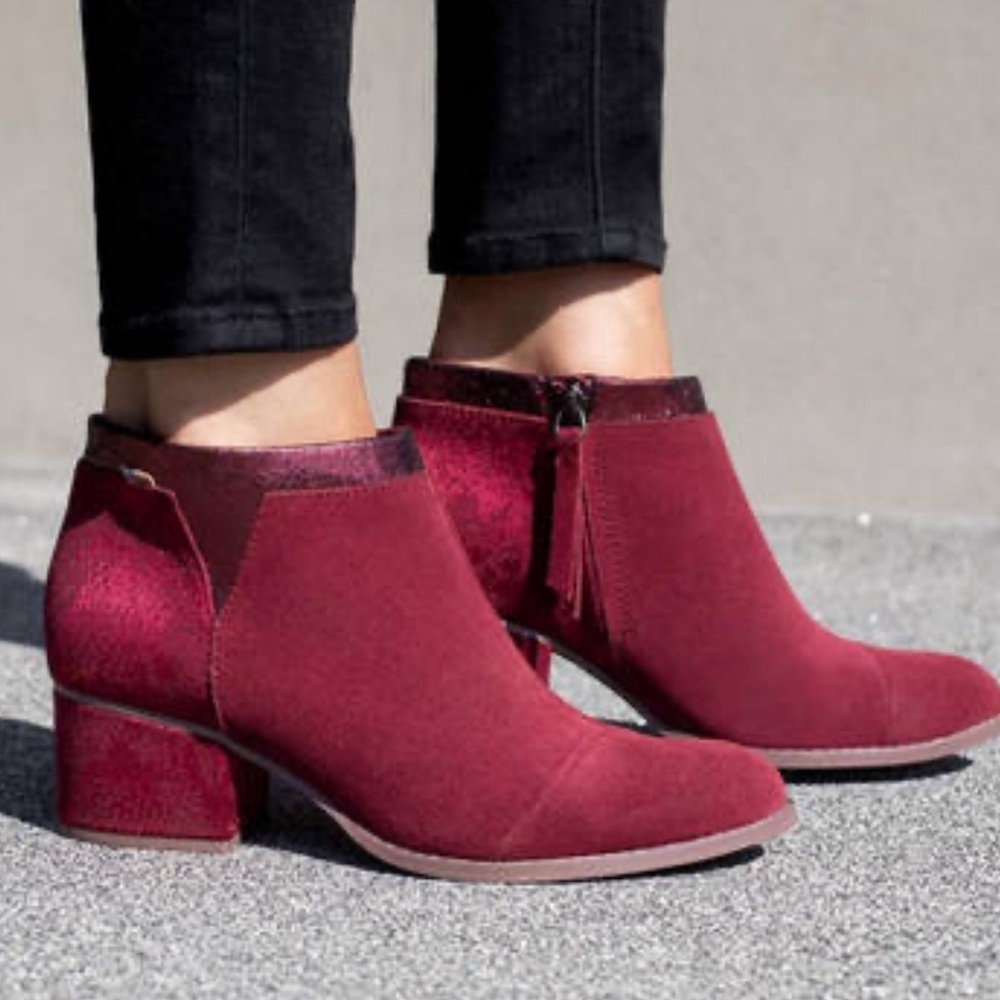 Toms Suede Ankle Booties "Loren" Burgundy Boots